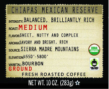 Chiapas Mexican Reserve Organic 10oz Ground Coffee